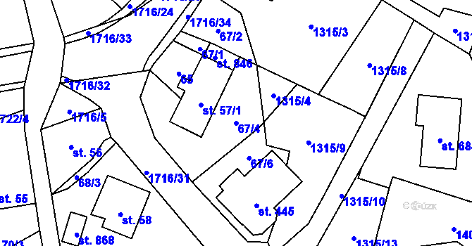 Parcela st. 67/4 v KÚ Sloup v Čechách, Katastrální mapa
