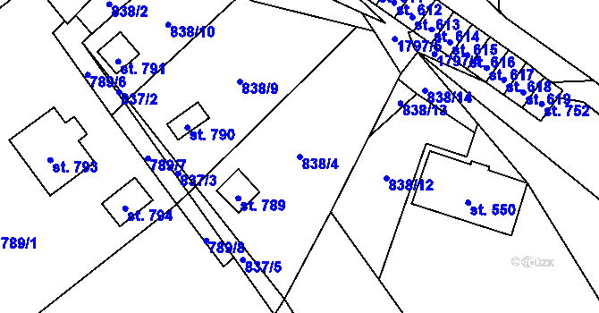 Parcela st. 838/4 v KÚ Sloup v Čechách, Katastrální mapa