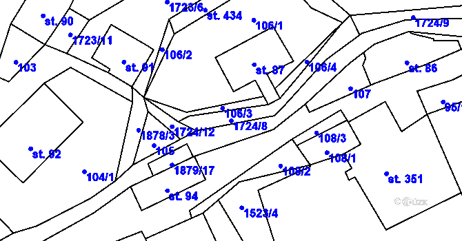Parcela st. 1724/8 v KÚ Sloup v Čechách, Katastrální mapa