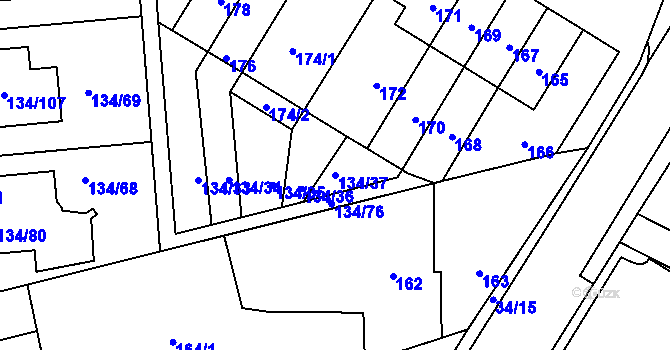 Parcela st. 134/37 v KÚ Sloup v Moravském krasu, Katastrální mapa