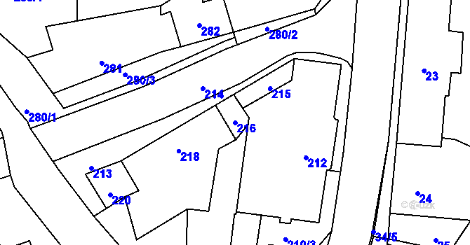 Parcela st. 216 v KÚ Sloup v Moravském krasu, Katastrální mapa