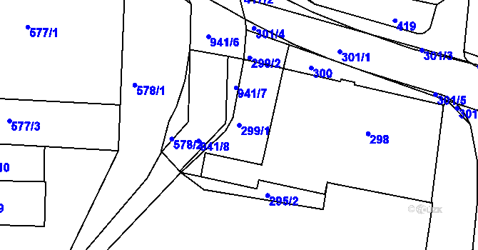 Parcela st. 299/1 v KÚ Sloup v Moravském krasu, Katastrální mapa