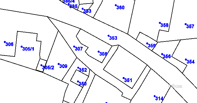 Parcela st. 308 v KÚ Sloup v Moravském krasu, Katastrální mapa
