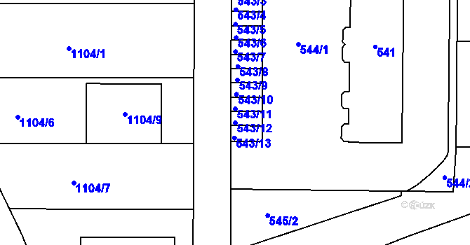 Parcela st. 543/12 v KÚ Sloup v Moravském krasu, Katastrální mapa