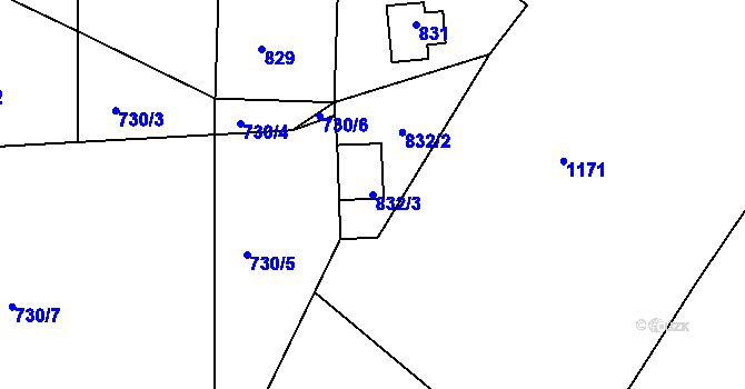 Parcela st. 832/3 v KÚ Sloup v Moravském krasu, Katastrální mapa
