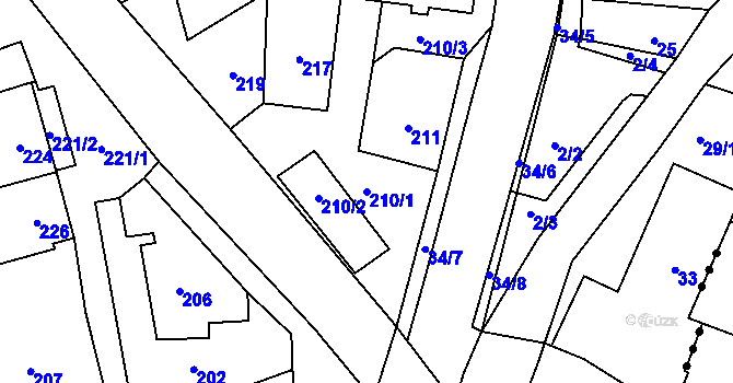 Parcela st. 210/1 v KÚ Sloup v Moravském krasu, Katastrální mapa
