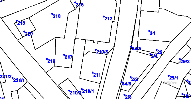 Parcela st. 210/3 v KÚ Sloup v Moravském krasu, Katastrální mapa