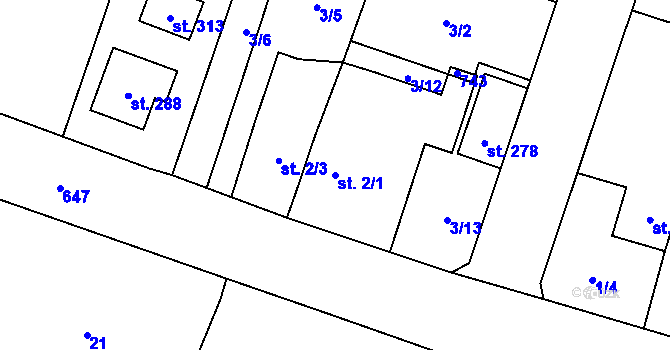 Parcela st. 2/1 v KÚ Sloupno nad Cidlinou, Katastrální mapa
