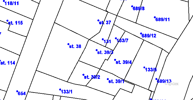 Parcela st. 39/3 v KÚ Sloupno nad Cidlinou, Katastrální mapa
