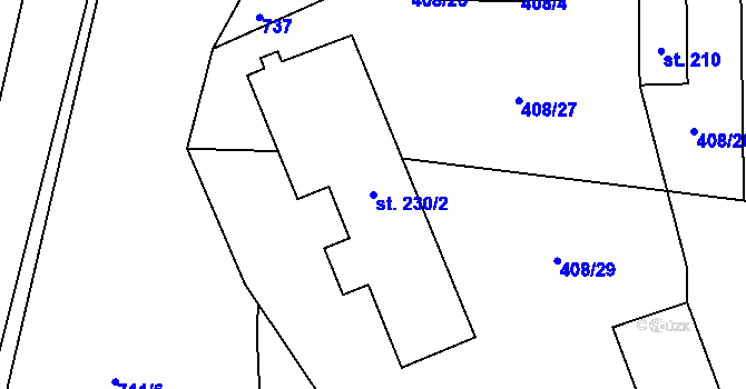 Parcela st. 230/2 v KÚ Sloupno nad Cidlinou, Katastrální mapa
