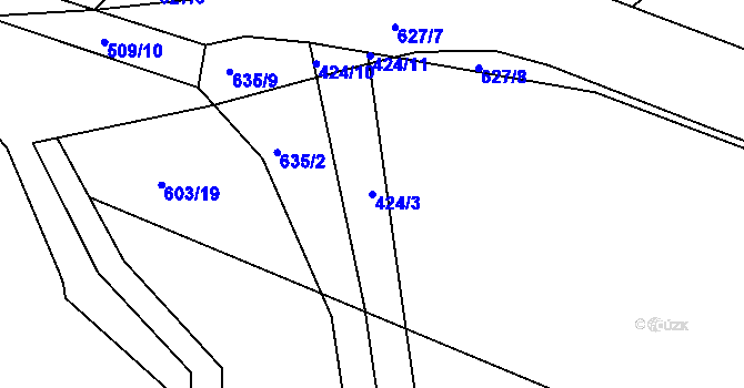 Parcela st. 424/3 v KÚ Sloupno nad Cidlinou, Katastrální mapa