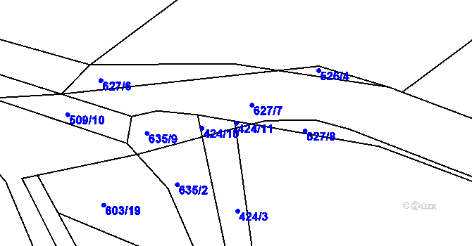 Parcela st. 424/11 v KÚ Sloupno nad Cidlinou, Katastrální mapa