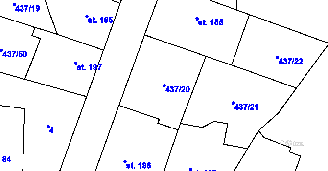 Parcela st. 437/20 v KÚ Sloupno nad Cidlinou, Katastrální mapa