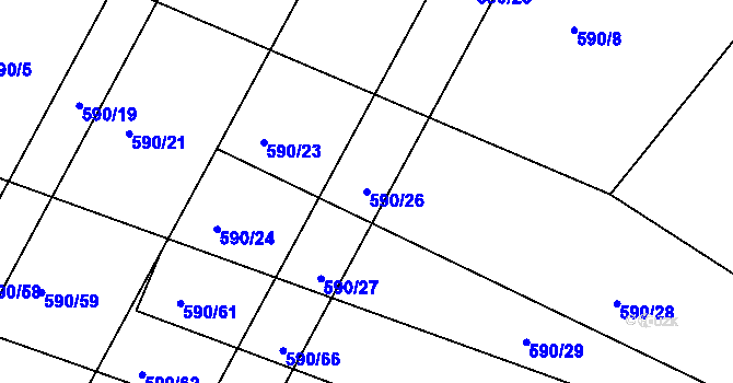 Parcela st. 590/26 v KÚ Sloupno nad Cidlinou, Katastrální mapa