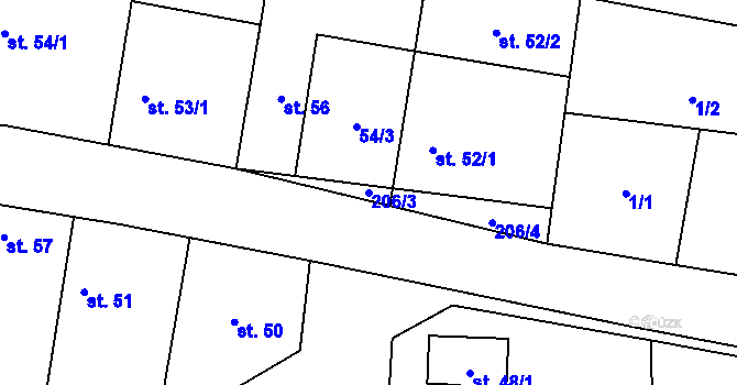 Parcela st. 206/3 v KÚ Kamilov, Katastrální mapa