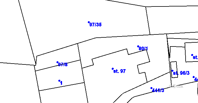 Parcela st. 97/9 v KÚ Sloveč, Katastrální mapa