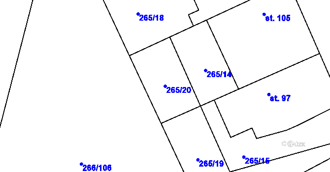 Parcela st. 265/20 v KÚ Střihov, Katastrální mapa