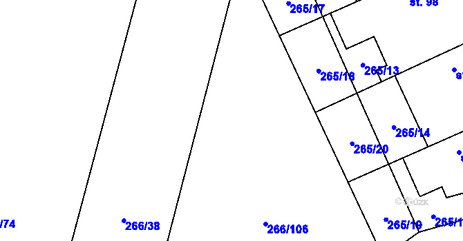 Parcela st. 266/7 v KÚ Střihov, Katastrální mapa