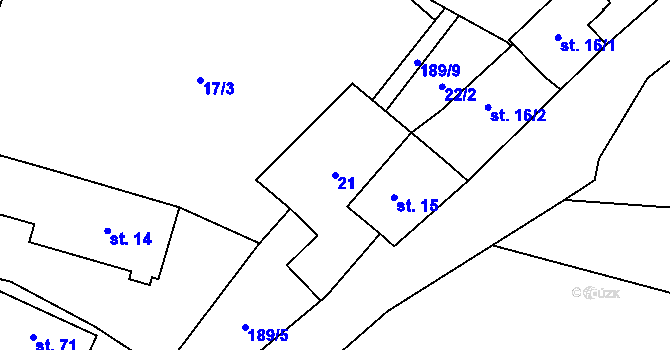 Parcela st. 21 v KÚ Slověnice, Katastrální mapa