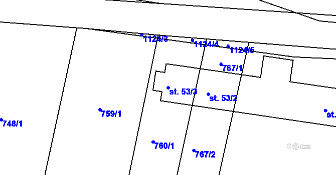 Parcela st. 53/3 v KÚ Dolní Slověnice, Katastrální mapa