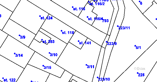 Parcela st. 141 v KÚ Sluhy, Katastrální mapa