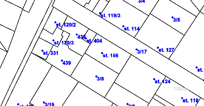 Parcela st. 156 v KÚ Sluhy, Katastrální mapa