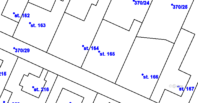 Parcela st. 165 v KÚ Sluhy, Katastrální mapa