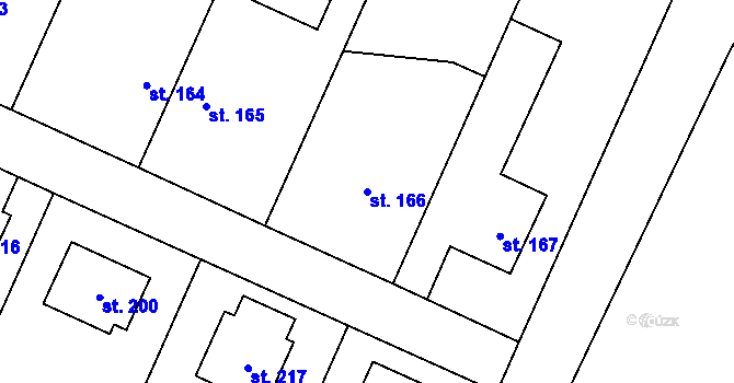 Parcela st. 166 v KÚ Sluhy, Katastrální mapa