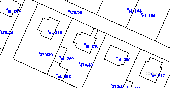 Parcela st. 216 v KÚ Sluhy, Katastrální mapa