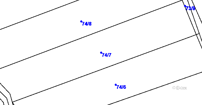 Parcela st. 74/7 v KÚ Sluhy, Katastrální mapa