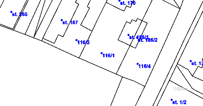 Parcela st. 116/1 v KÚ Sluhy, Katastrální mapa