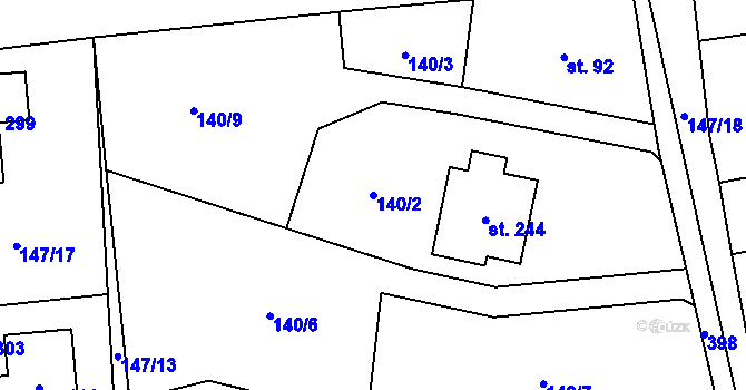 Parcela st. 140/2 v KÚ Sluhy, Katastrální mapa
