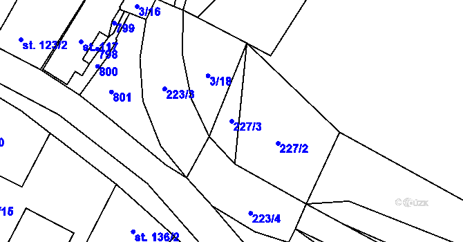 Parcela st. 227/3 v KÚ Sluhy, Katastrální mapa