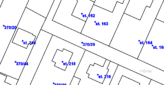 Parcela st. 370/29 v KÚ Sluhy, Katastrální mapa