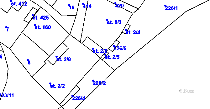 Parcela st. 2/5 v KÚ Sluhy, Katastrální mapa