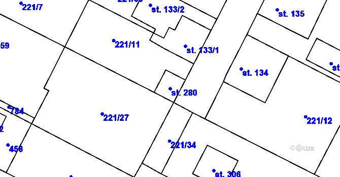 Parcela st. 280 v KÚ Sluhy, Katastrální mapa