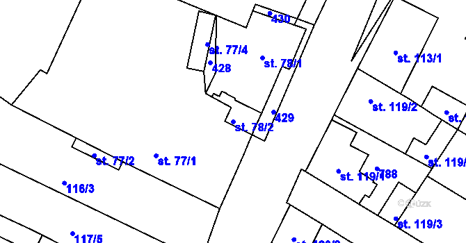 Parcela st. 78/2 v KÚ Sluhy, Katastrální mapa
