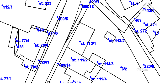 Parcela st. 113/1 v KÚ Sluhy, Katastrální mapa