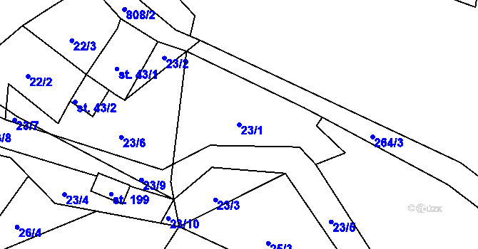 Parcela st. 23/1 v KÚ Slunečná u České Lípy, Katastrální mapa