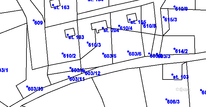 Parcela st. 603/5 v KÚ Slunečná u České Lípy, Katastrální mapa