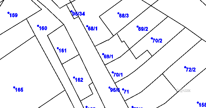 Parcela st. 69/1 v KÚ Oleksovičky, Katastrální mapa