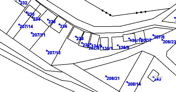 Parcela st. 207/8 v KÚ Oleksovičky, Katastrální mapa