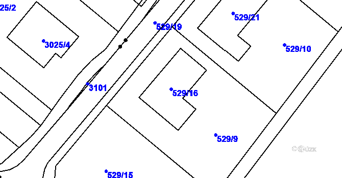 Parcela st. 529/16 v KÚ Oleksovičky, Katastrální mapa
