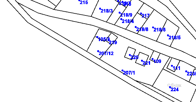 Parcela st. 207/12 v KÚ Oleksovičky, Katastrální mapa