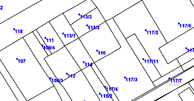 Parcela st. 116 v KÚ Slup, Katastrální mapa