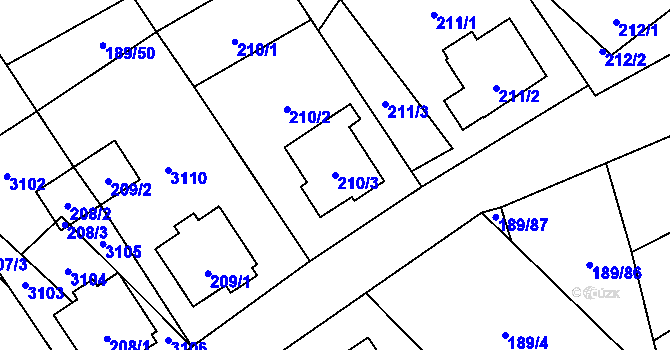 Parcela st. 210/3 v KÚ Slup, Katastrální mapa