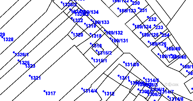 Parcela st. 1315/2 v KÚ Slup, Katastrální mapa
