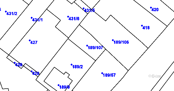 Parcela st. 189/107 v KÚ Slup, Katastrální mapa
