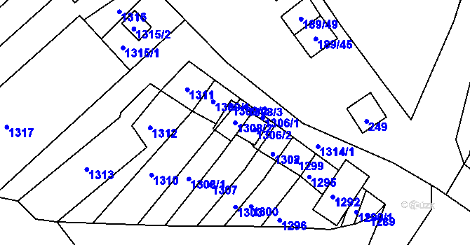 Parcela st. 1308/2 v KÚ Slup, Katastrální mapa