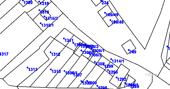 Parcela st. 1308/3 v KÚ Slup, Katastrální mapa